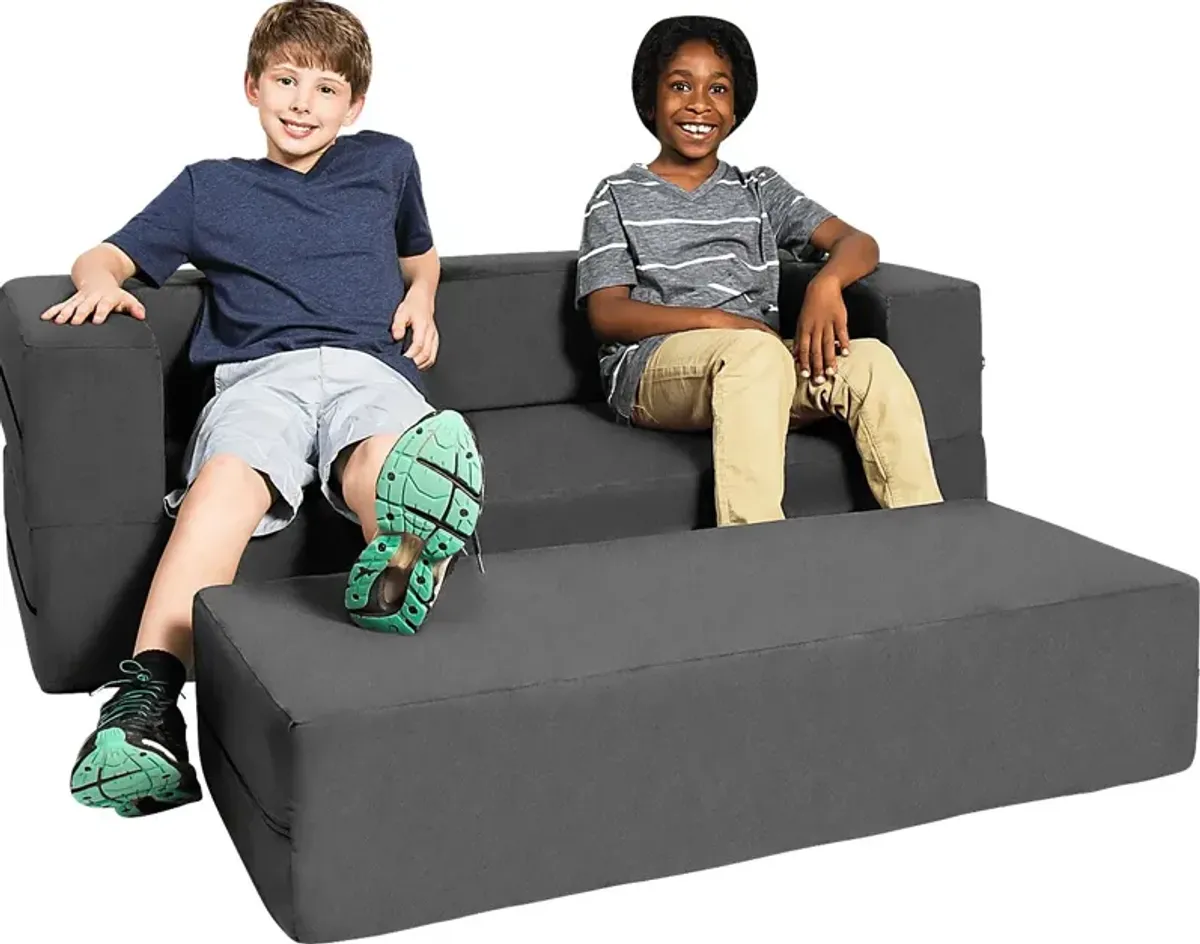 Kids Cubex Gray Convertible Sofa and Ottoman