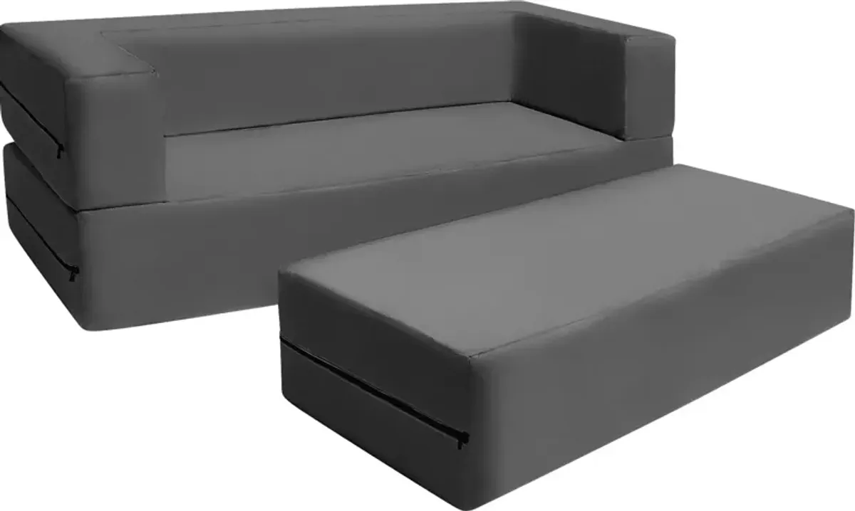 Kids Cubex Gray Convertible Sofa and Ottoman