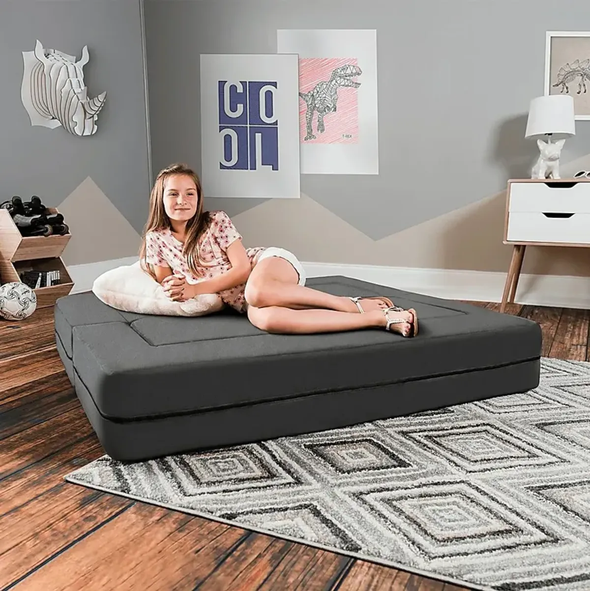 Kids Cubex Gray Convertible Sofa and Ottoman