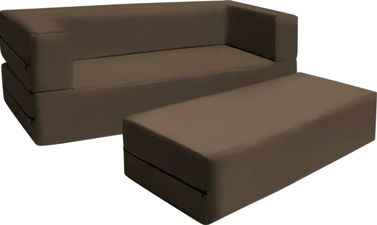 Kids Cubex Brown Convertible Sofa and Ottoman