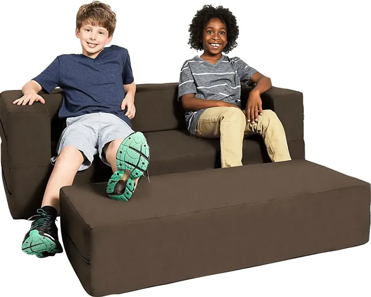 Kids Cubex Brown Convertible Sofa and Ottoman