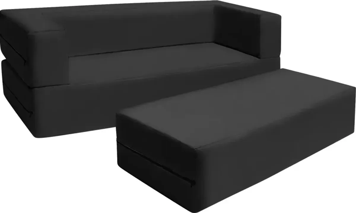 Kids Cubex Black Convertible Sofa and Ottoman