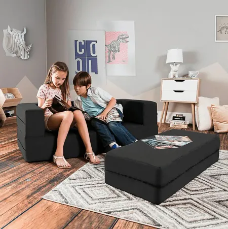 Kids Cubex Black Convertible Sofa and Ottoman