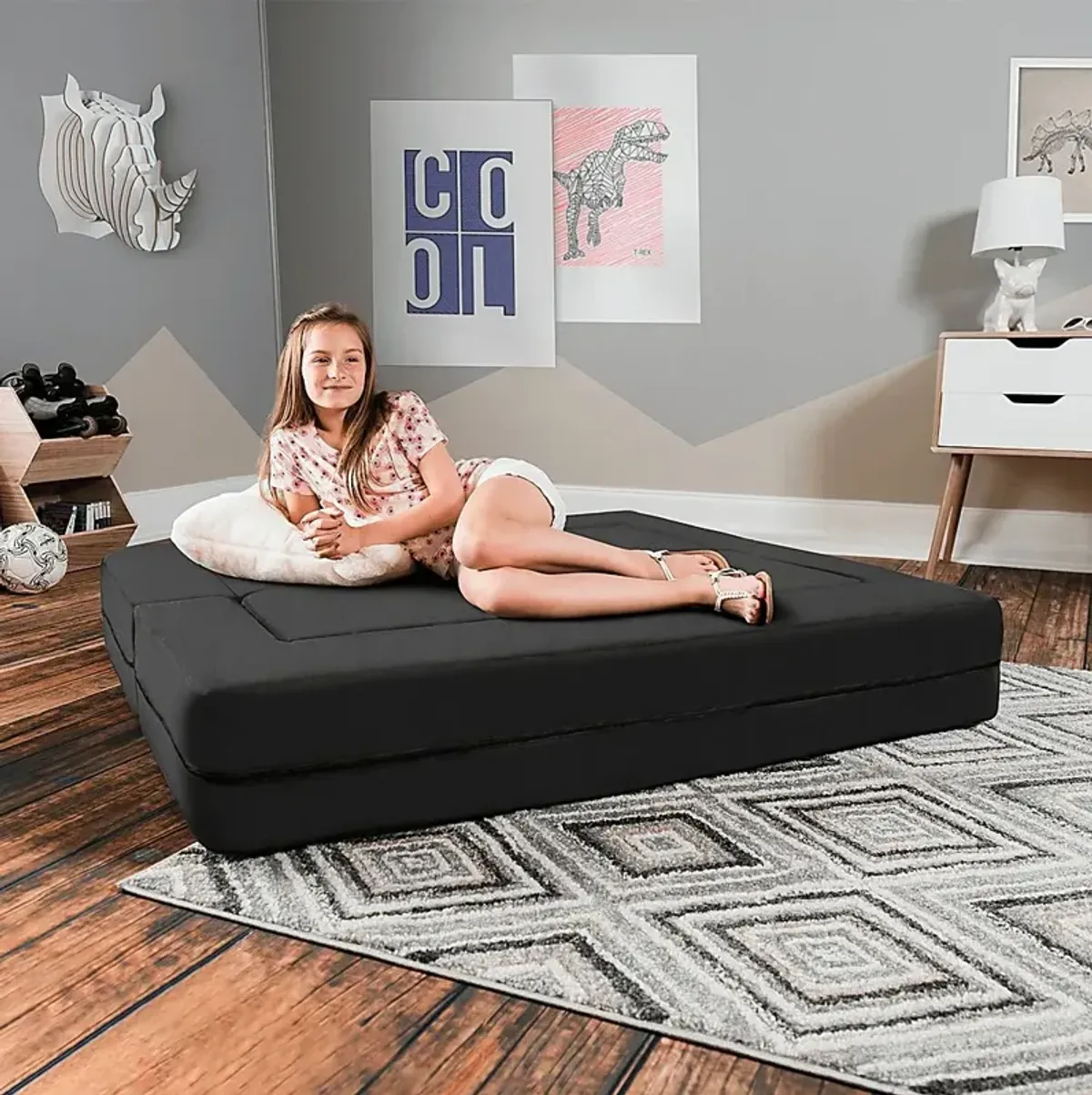 Kids Cubex Black Convertible Sofa and Ottoman