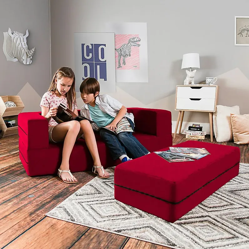 Kids Cubex Red Convertible Sofa and Ottoman