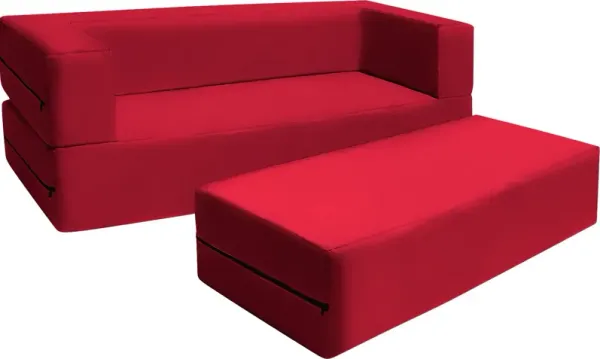 Kids Cubex Red Convertible Sofa and Ottoman