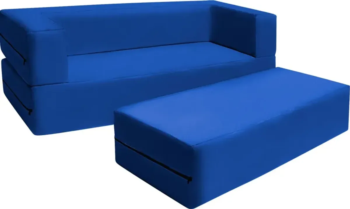 Kids Cubex Blue Convertible Sofa and Ottoman