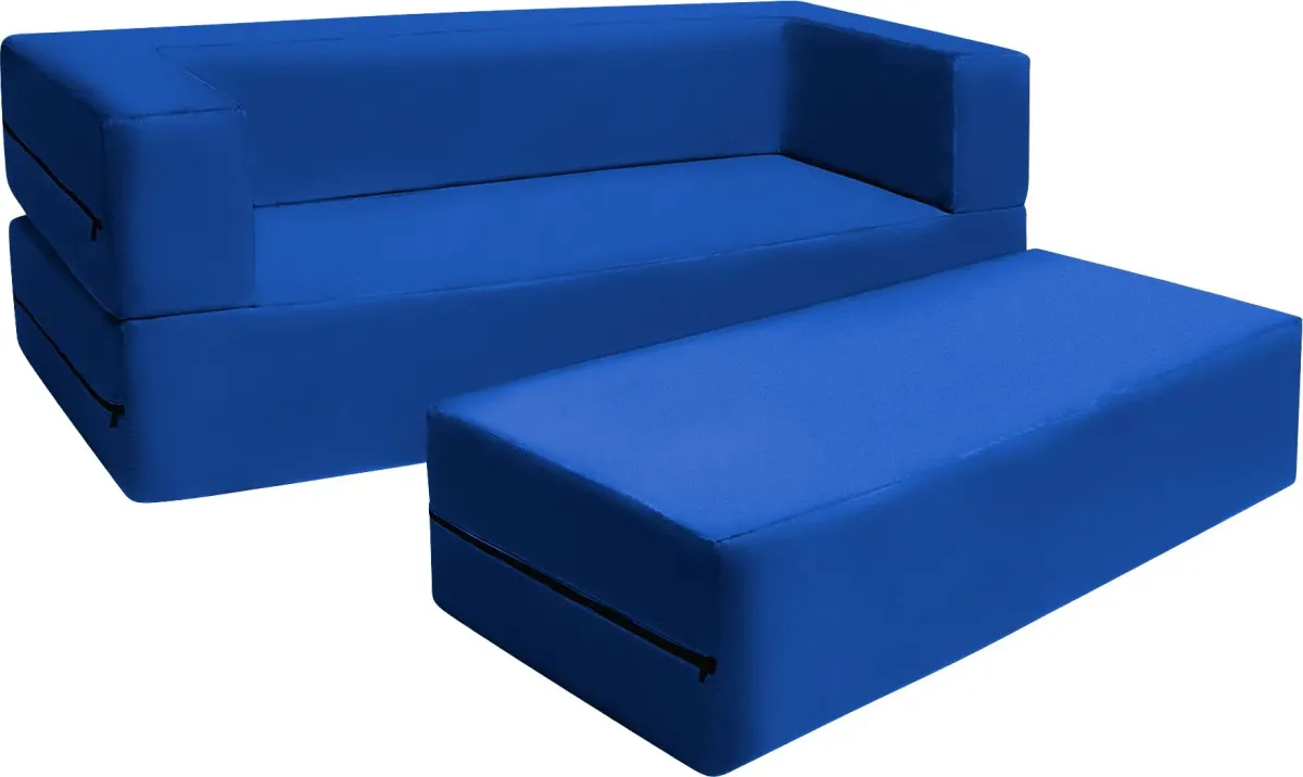 Kids Cubex Blue Convertible Sofa and Ottoman