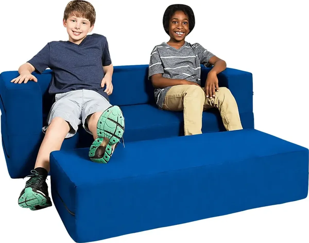 Kids Cubex Blue Convertible Sofa and Ottoman