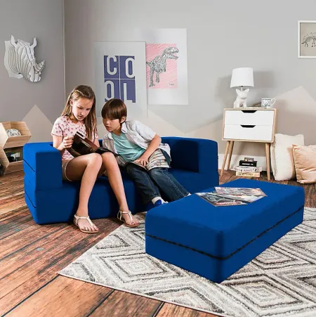 Kids Cubex Blue Convertible Sofa and Ottoman