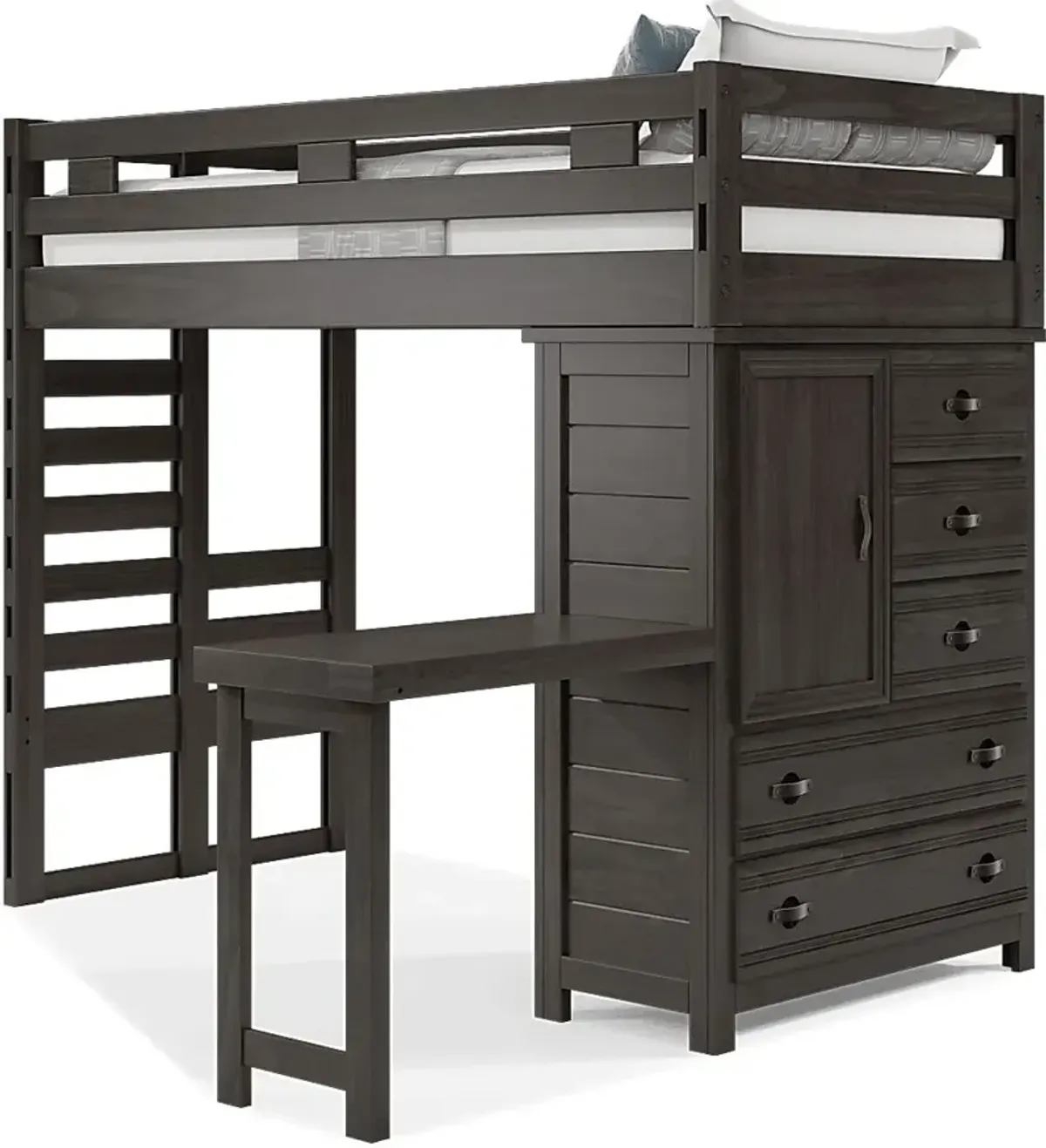 Kids Creekside 2.0 Charcoal Twin Loft with Loft Chest and Desk Attachment