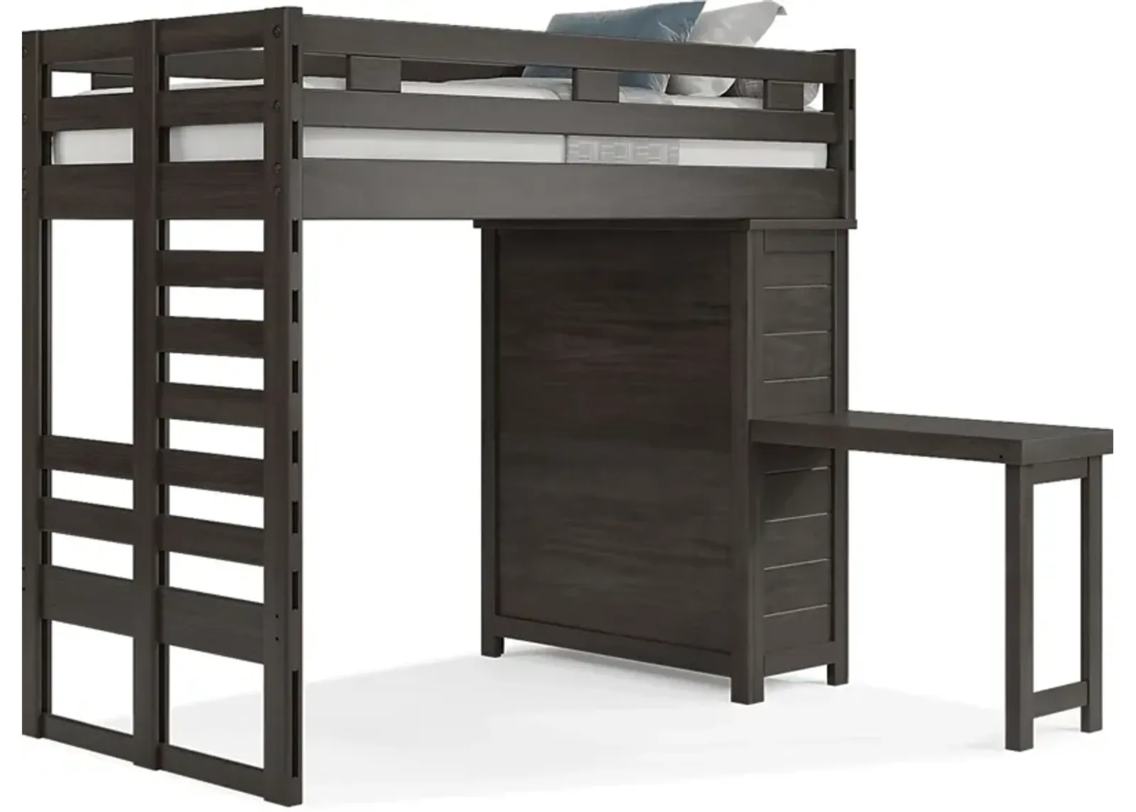 Kids Creekside 2.0 Charcoal Twin Loft with Loft Chest and Desk Attachment