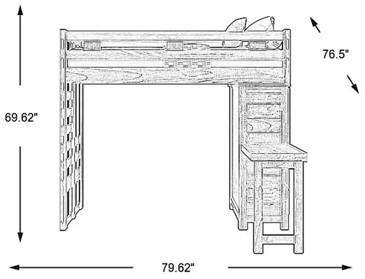 Kids Creekside 2.0 Chestnut Twin Loft with Loft Chest and Desk Attachment