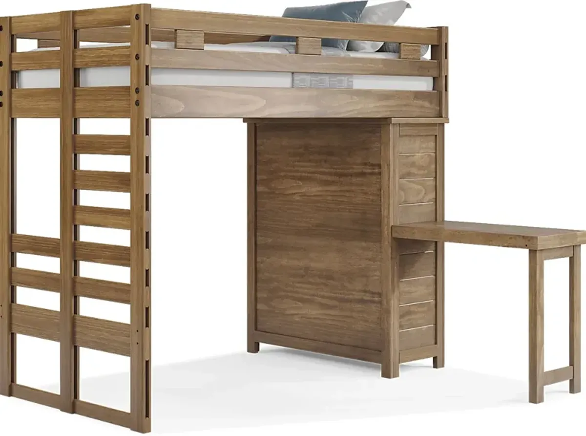 Kids Creekside 2.0 Chestnut Twin Loft with Loft Chest and Desk Attachment