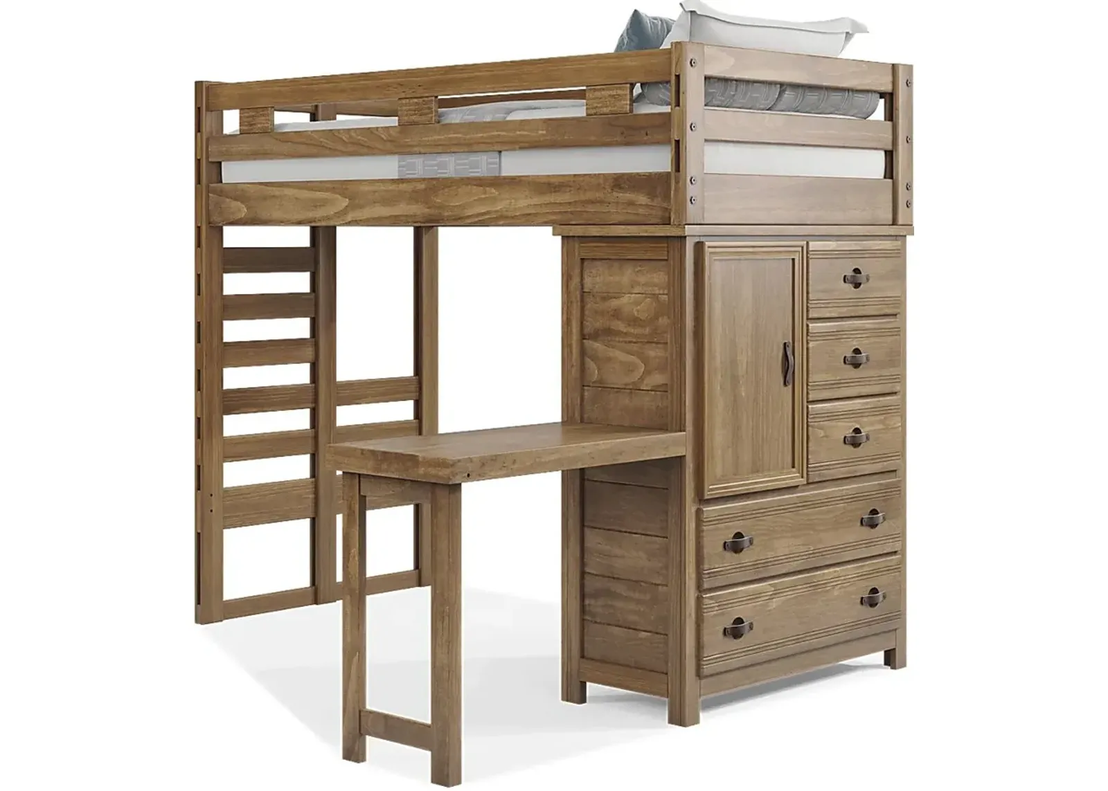 Kids Creekside 2.0 Chestnut Twin Loft with Loft Chest and Desk Attachment