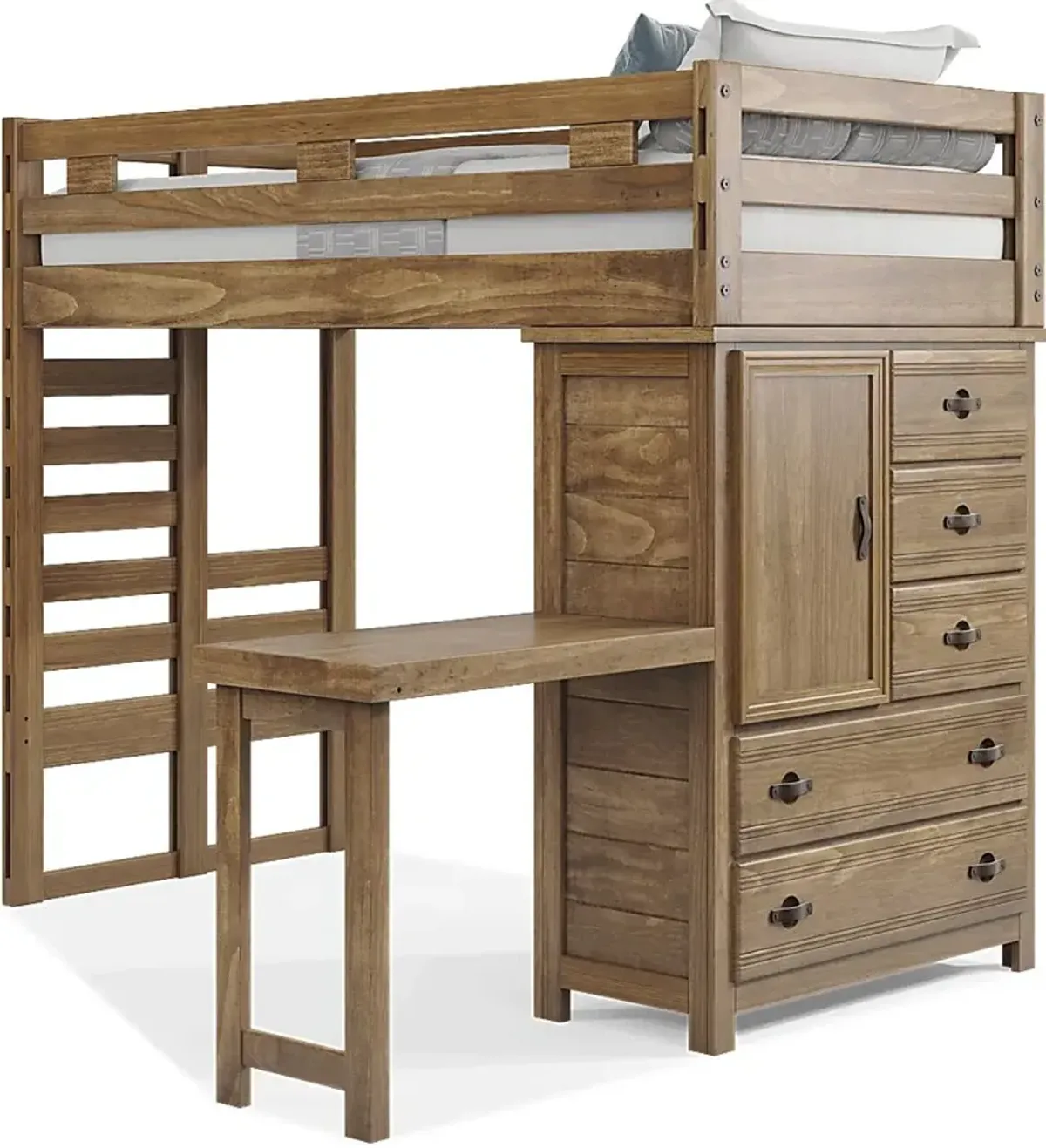 Kids Creekside 2.0 Chestnut Twin Loft with Loft Chest and Desk Attachment