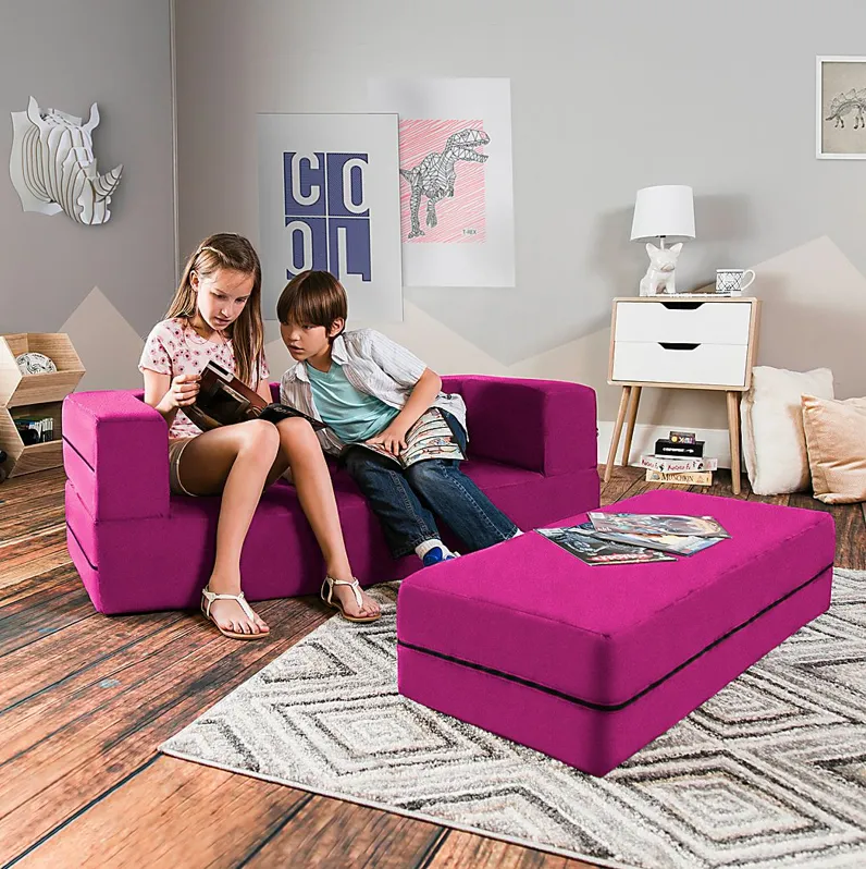 Kids Cubex Pink Convertible Sofa and Ottoman