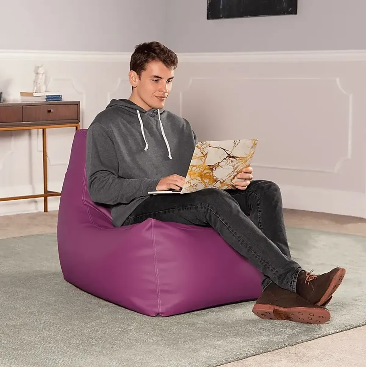 Kids Wilfy Purple Large Bean Bag Chair