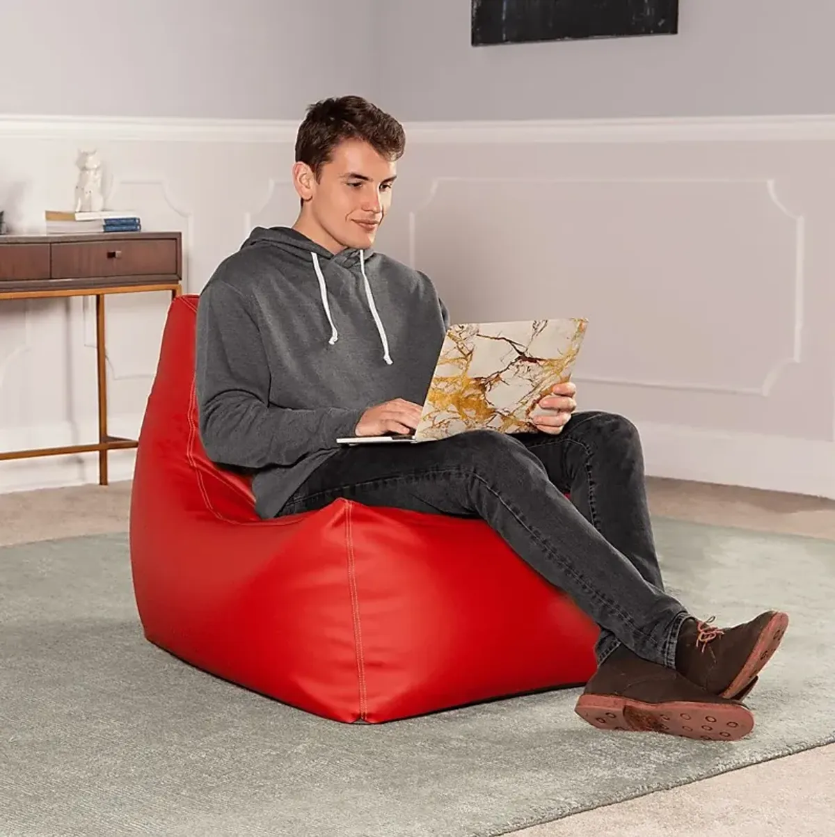 Kids Wilfy Red Large Bean Bag Chair