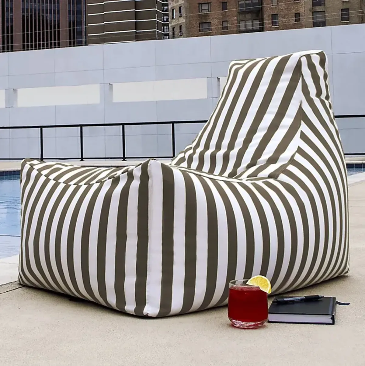 Kids Summerly Taupe/White Indoor/Outdoor Bean Bag Chair