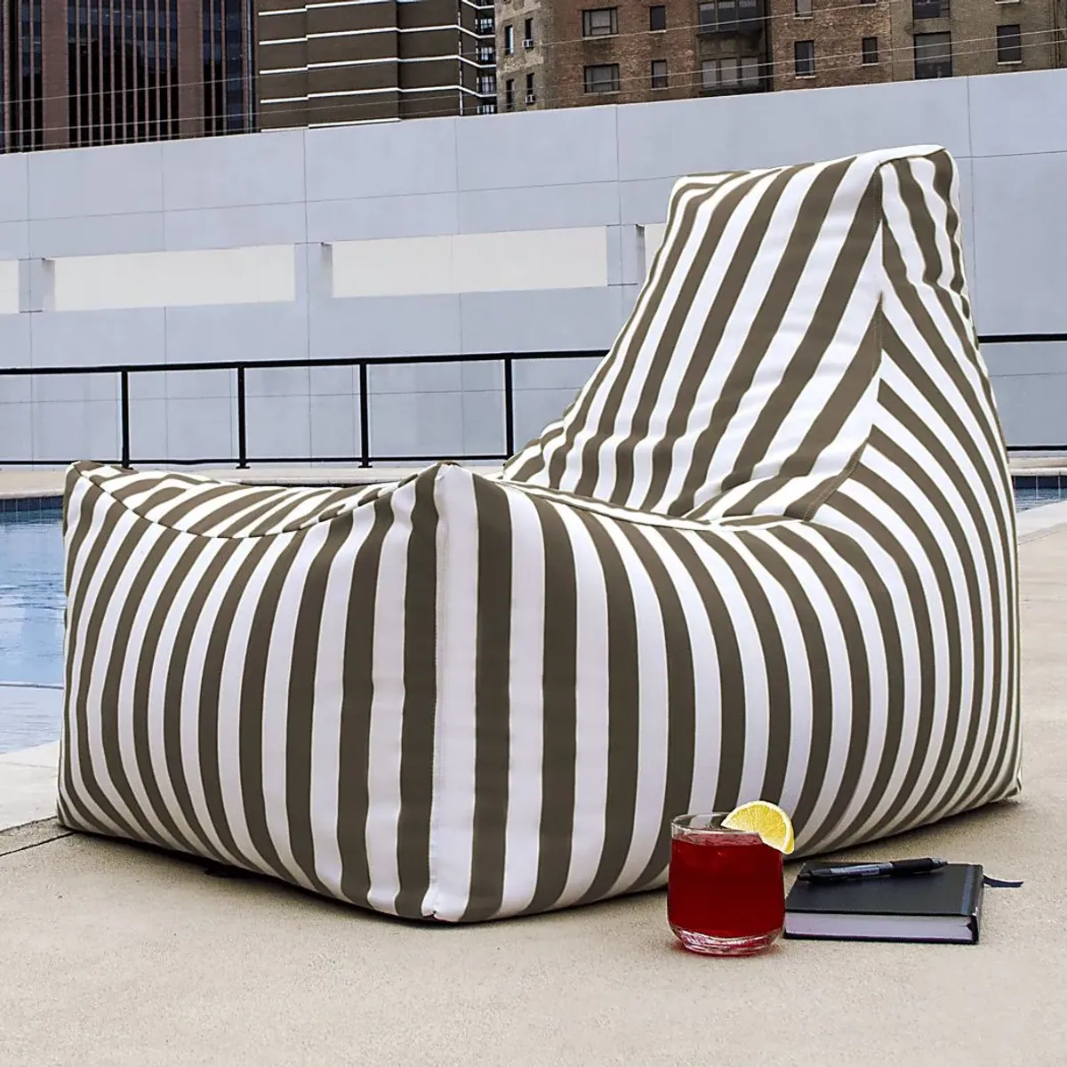 Kids Summerly Taupe/White Indoor/Outdoor Bean Bag Chair