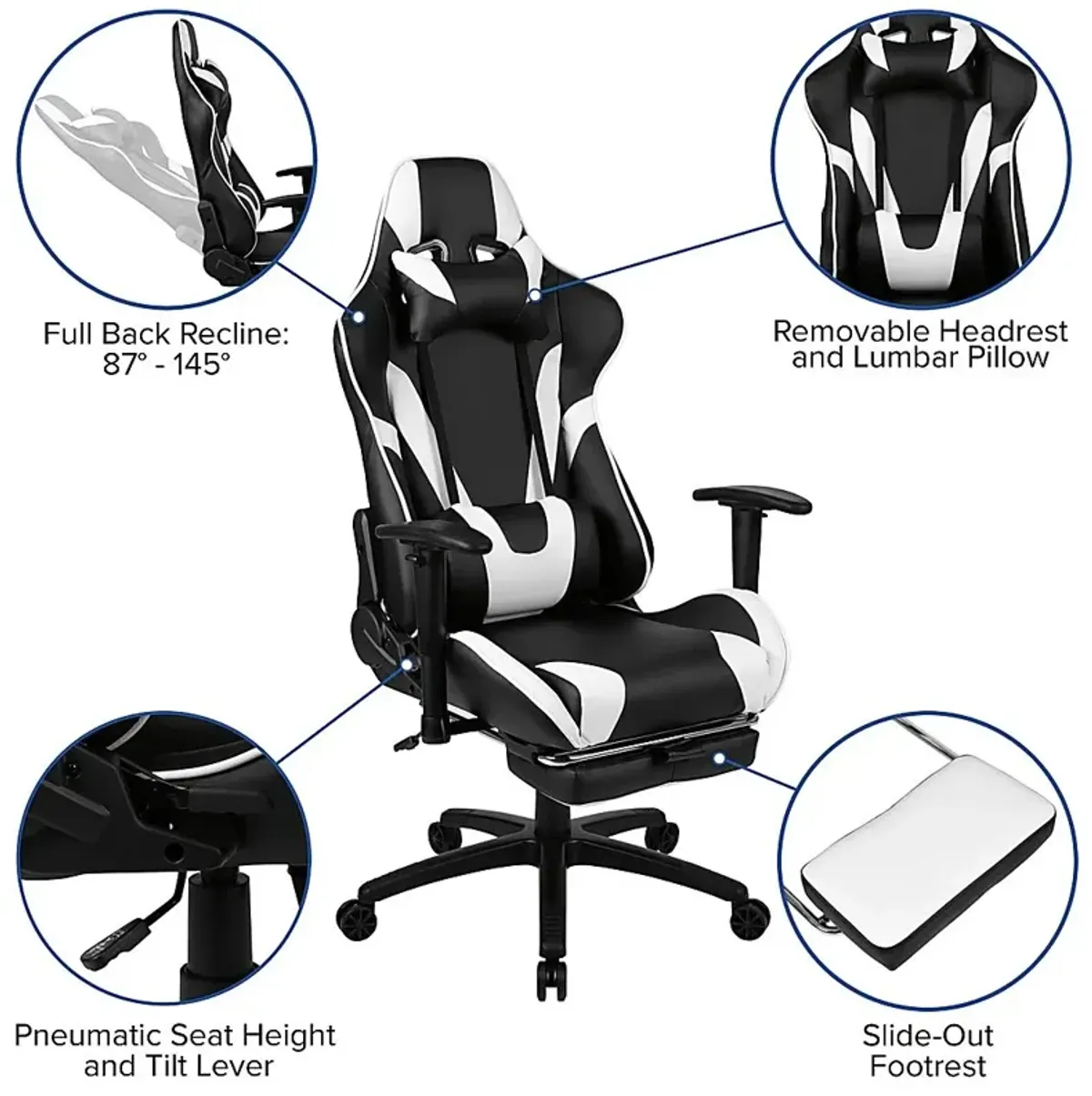 Trexxe White Ergonomic PC Gaming Chair with Footrest