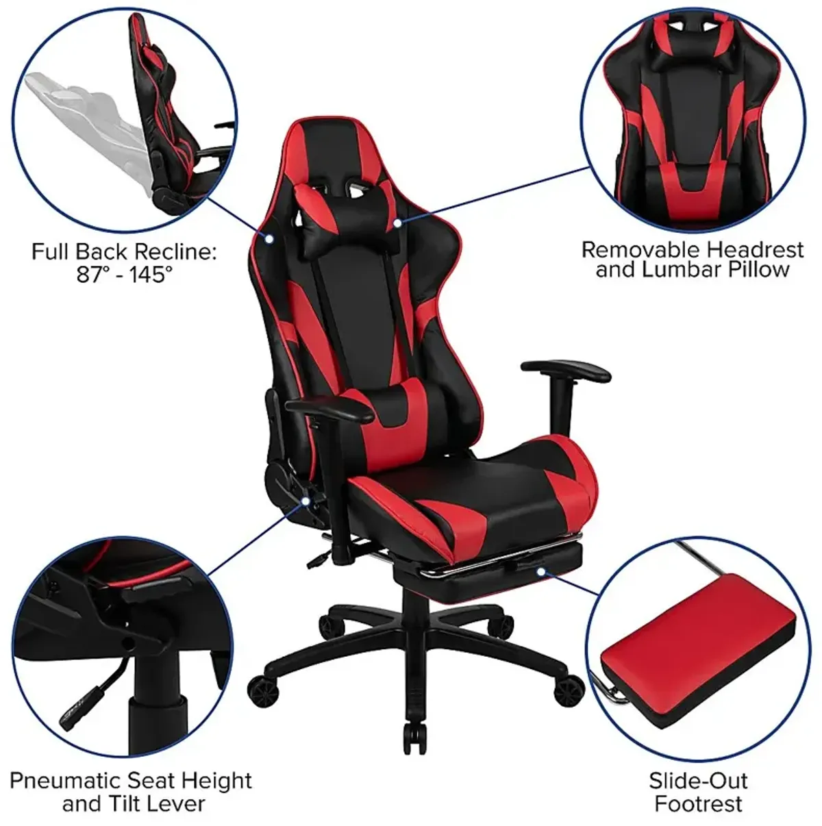 Trexxe Red Ergonomic PC Gaming Chair with Footrest