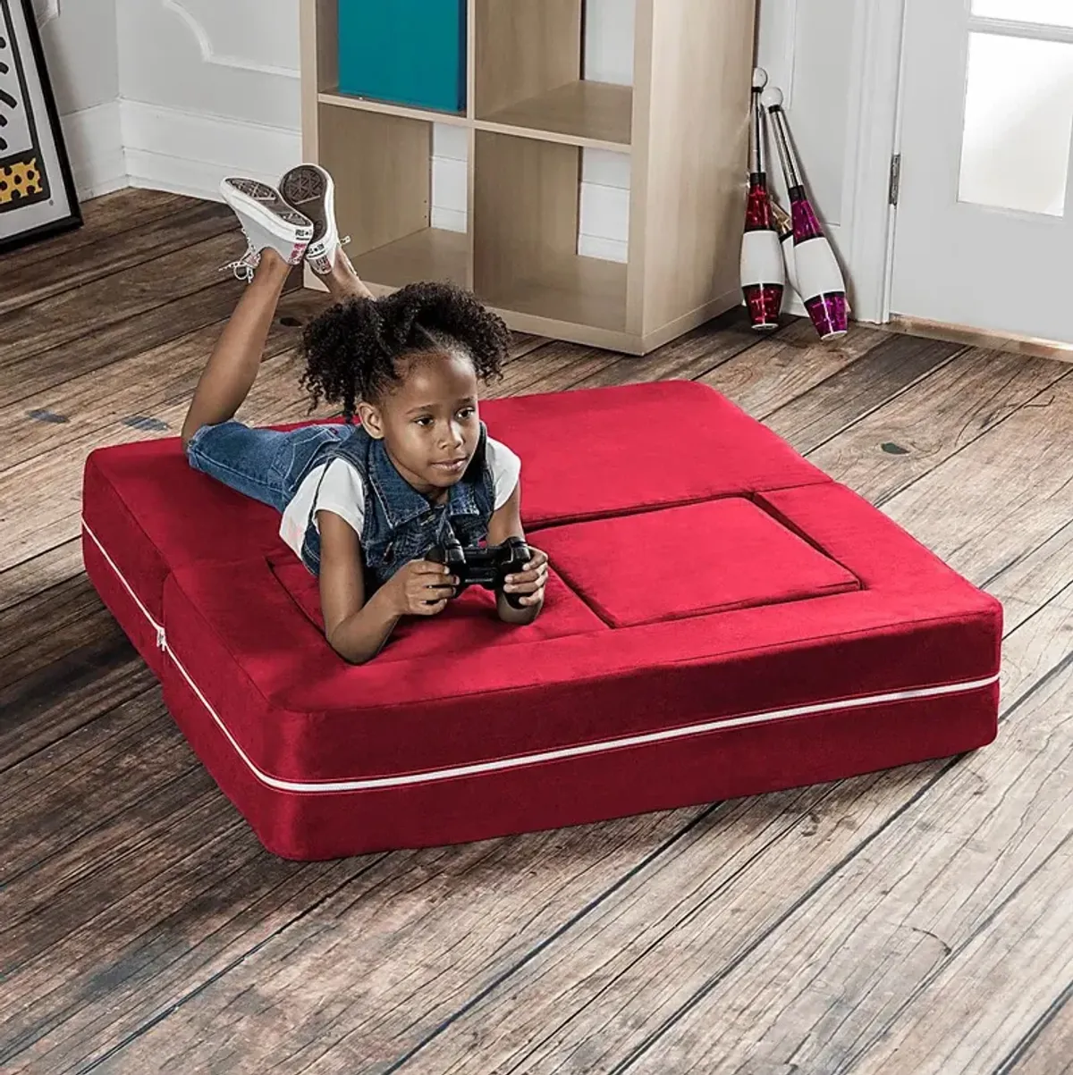 Kids Cubblie Red Convertible Loveseat and Ottoman