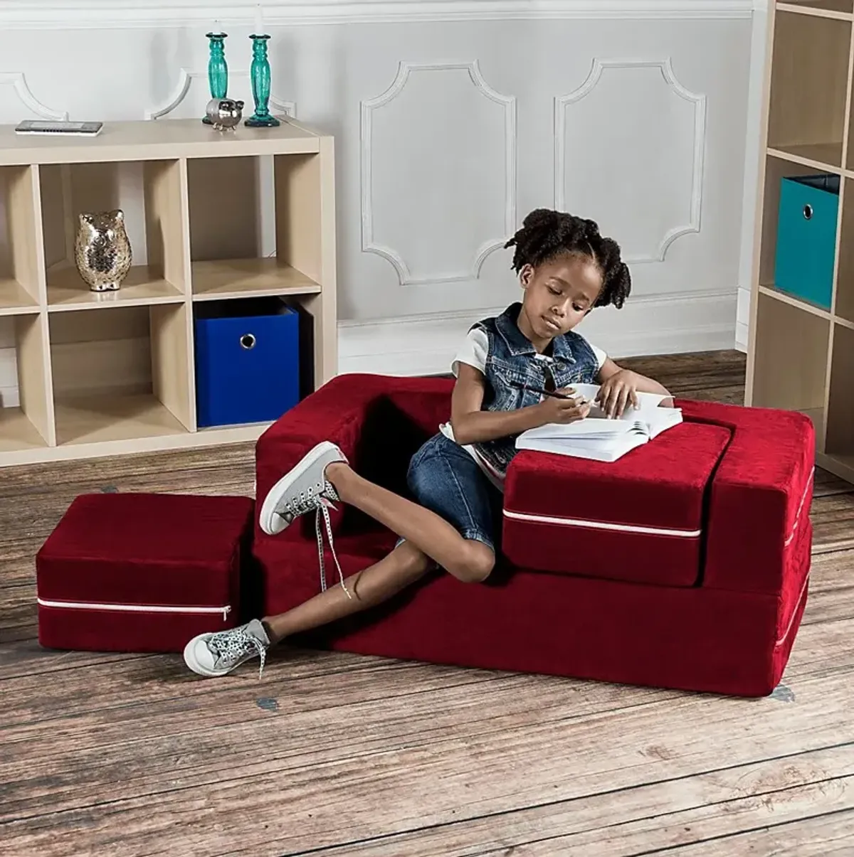 Kids Cubblie Red Convertible Loveseat and Ottoman