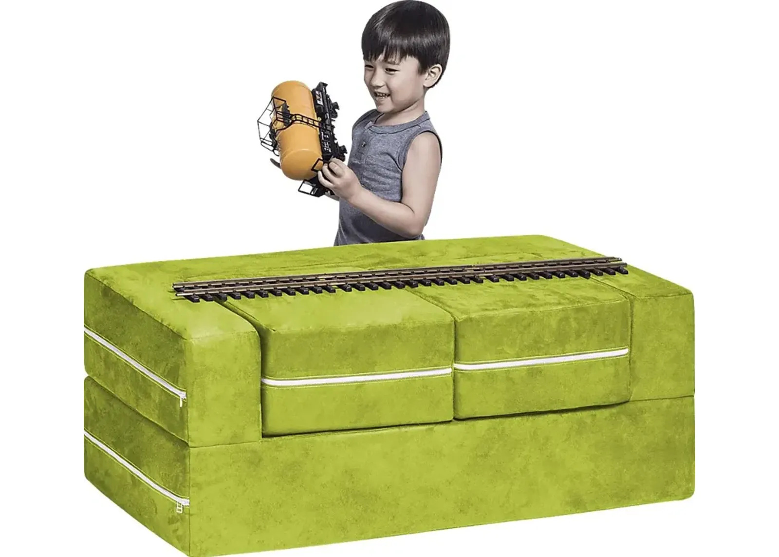 Kids Cubblie Green Convertible Loveseat and Ottoman