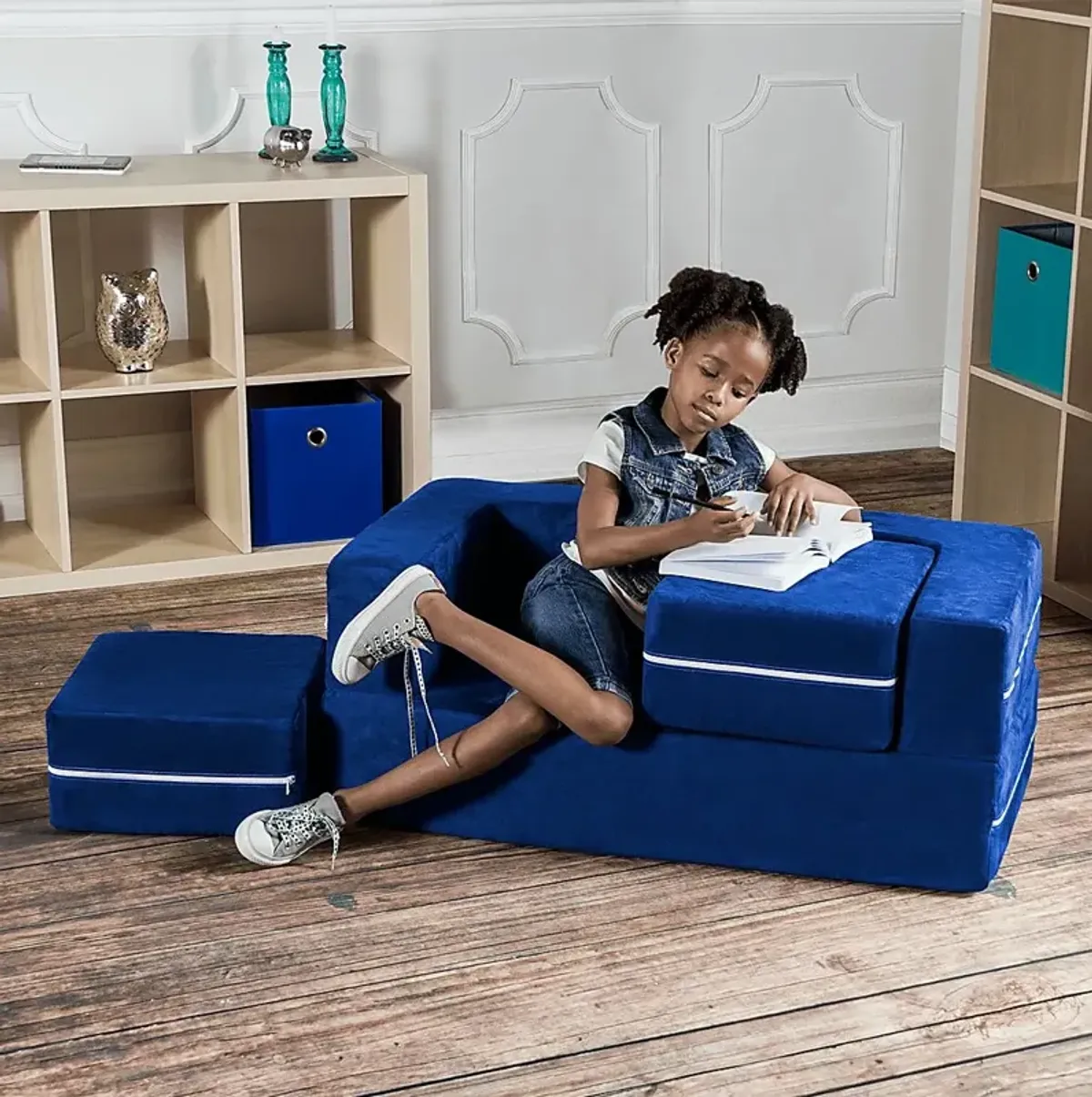 Kids Cubblie Blue Convertible Loveseat and Ottoman