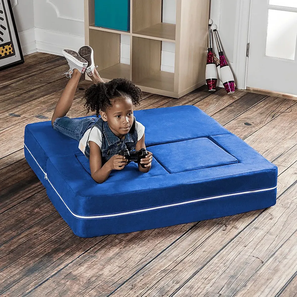 Kids Cubblie Blue Convertible Loveseat and Ottoman