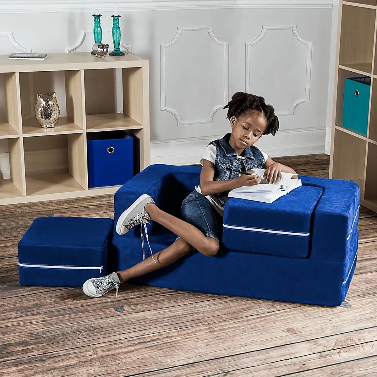 Kids Cubblie Blue Convertible Loveseat and Ottoman