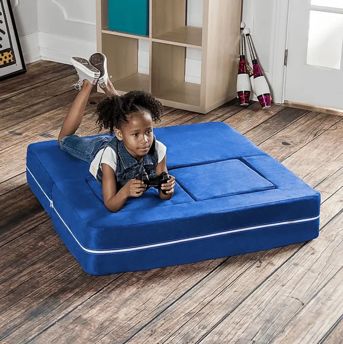 Kids Cubblie Blue Convertible Loveseat and Ottoman