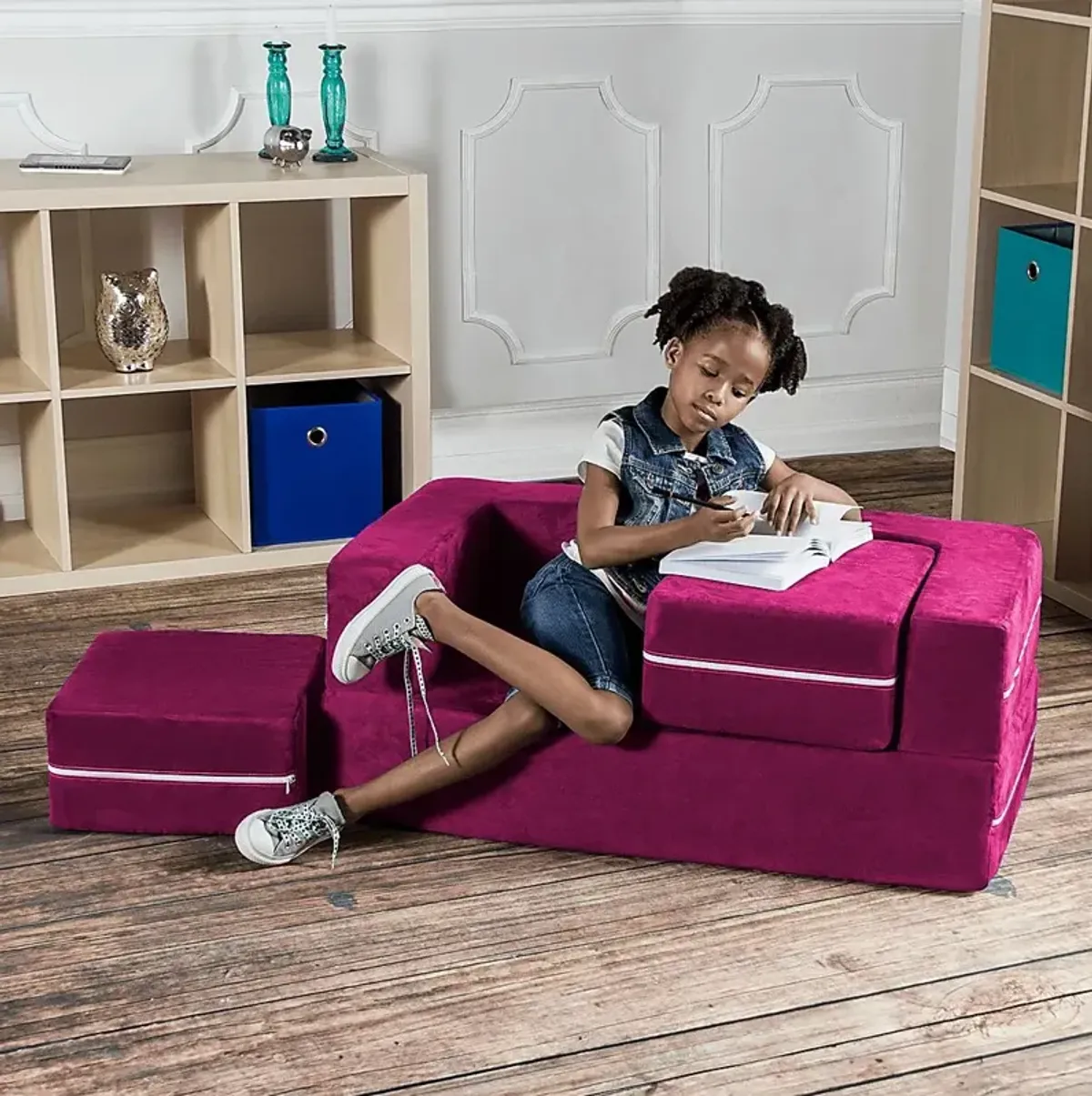 Kids Cubblie Pink Convertible Loveseat and Ottoman