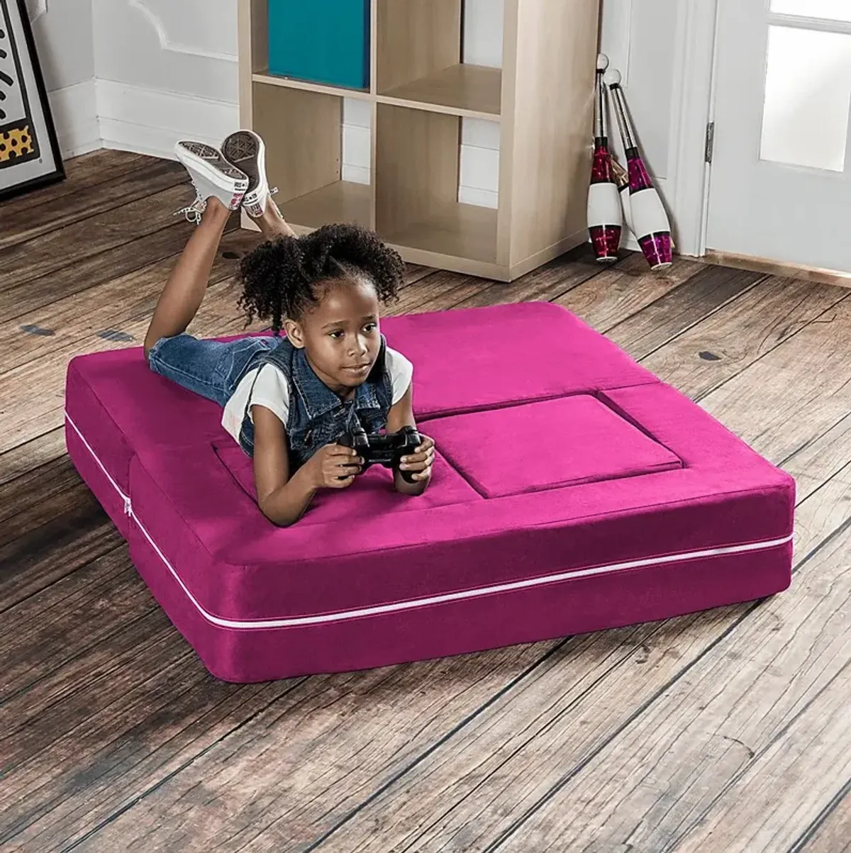 Kids Cubblie Pink Convertible Loveseat and Ottoman