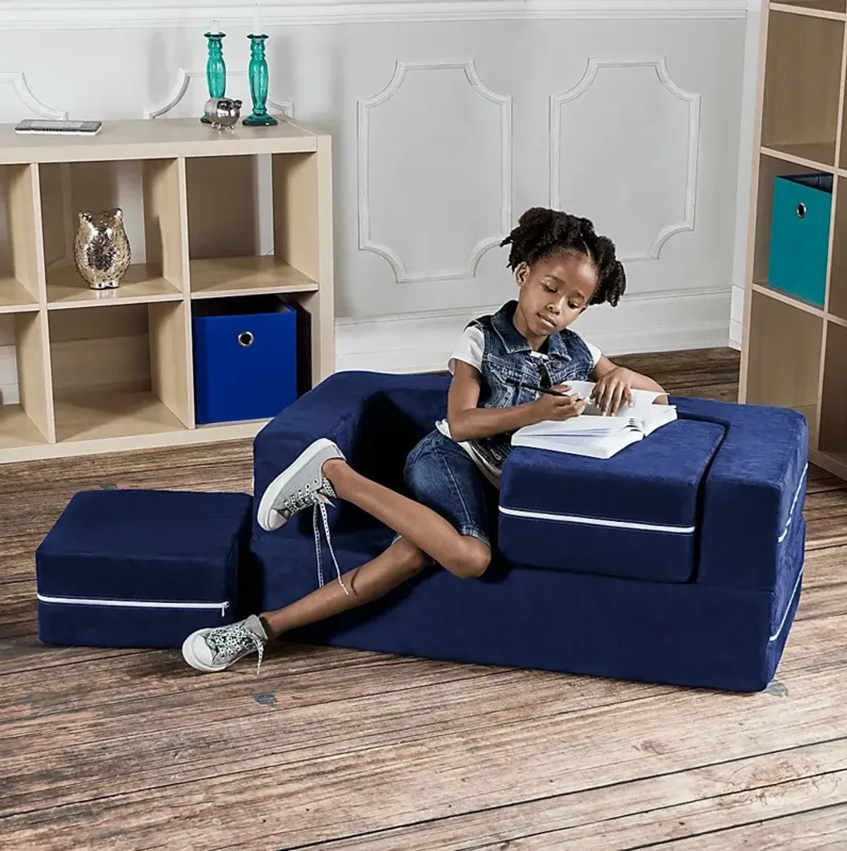 Kids Cubblie Navy Convertible Loveseat and Ottoman