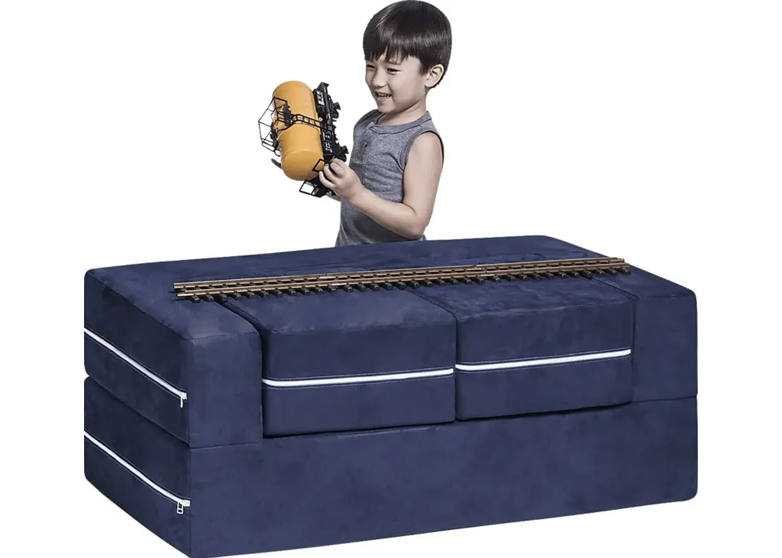 Kids Cubblie Navy Convertible Loveseat and Ottoman