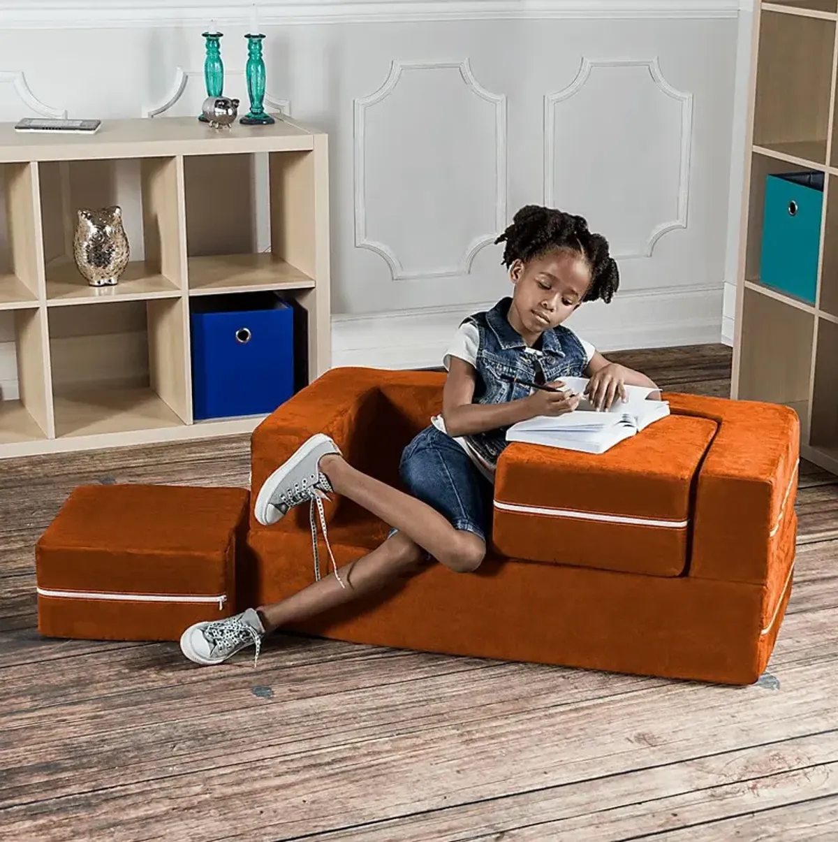 Kids Cubblie Orange Convertible Loveseat and Ottoman