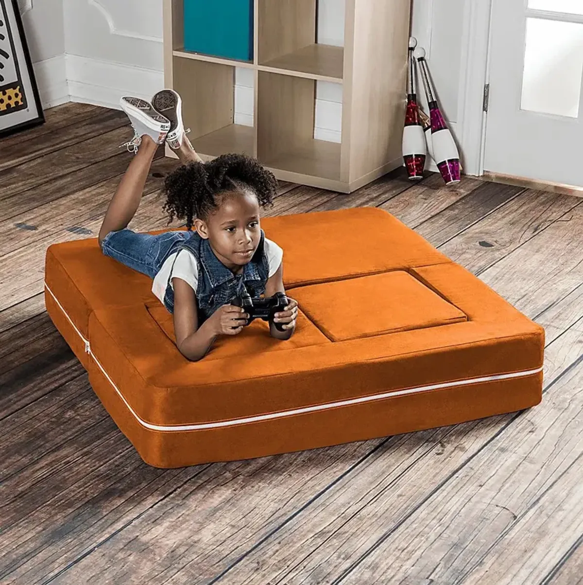 Kids Cubblie Orange Convertible Loveseat and Ottoman