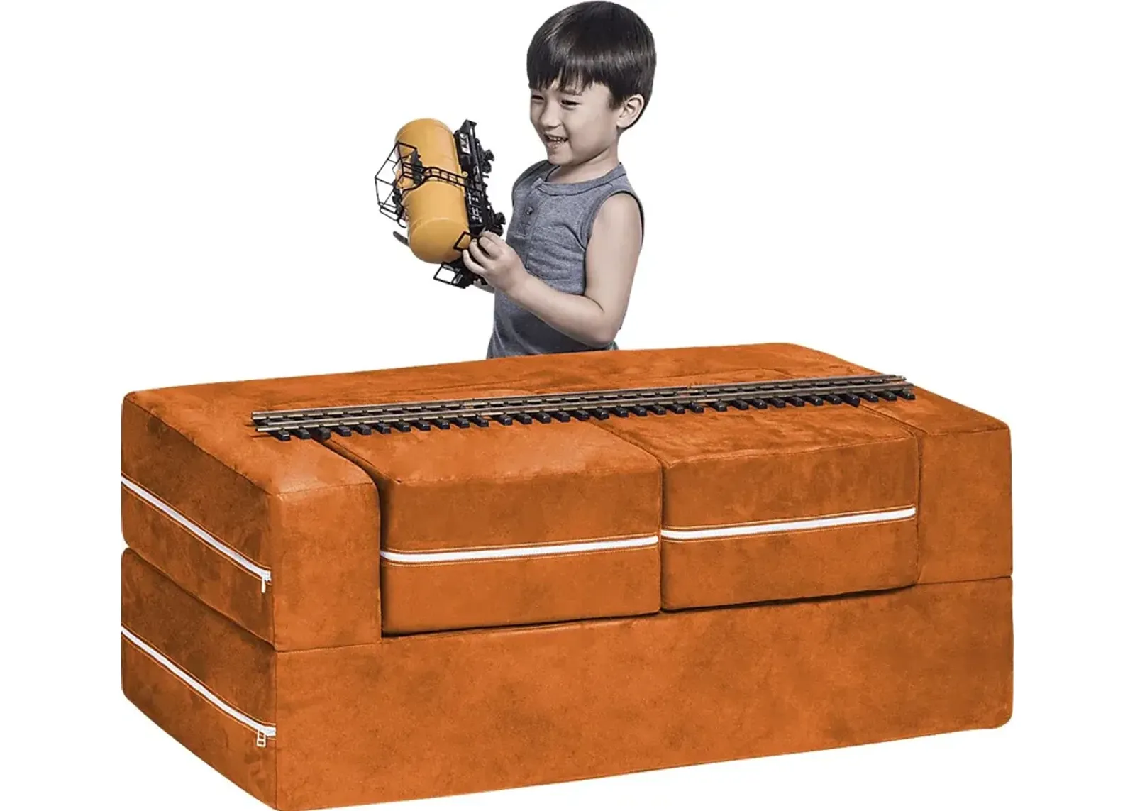 Kids Cubblie Orange Convertible Loveseat and Ottoman