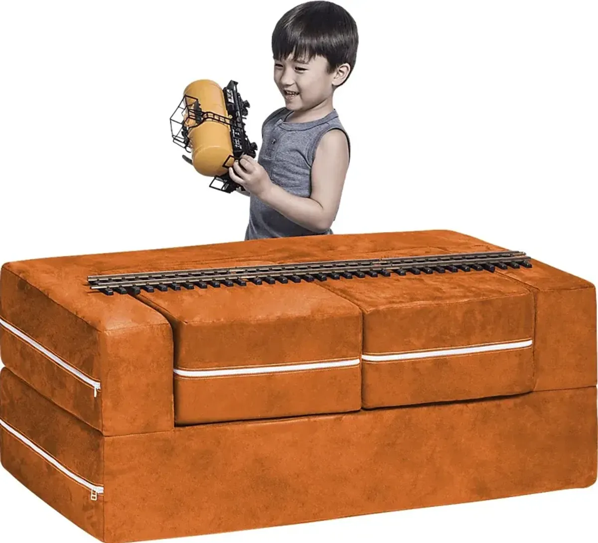 Kids Cubblie Orange Convertible Loveseat and Ottoman