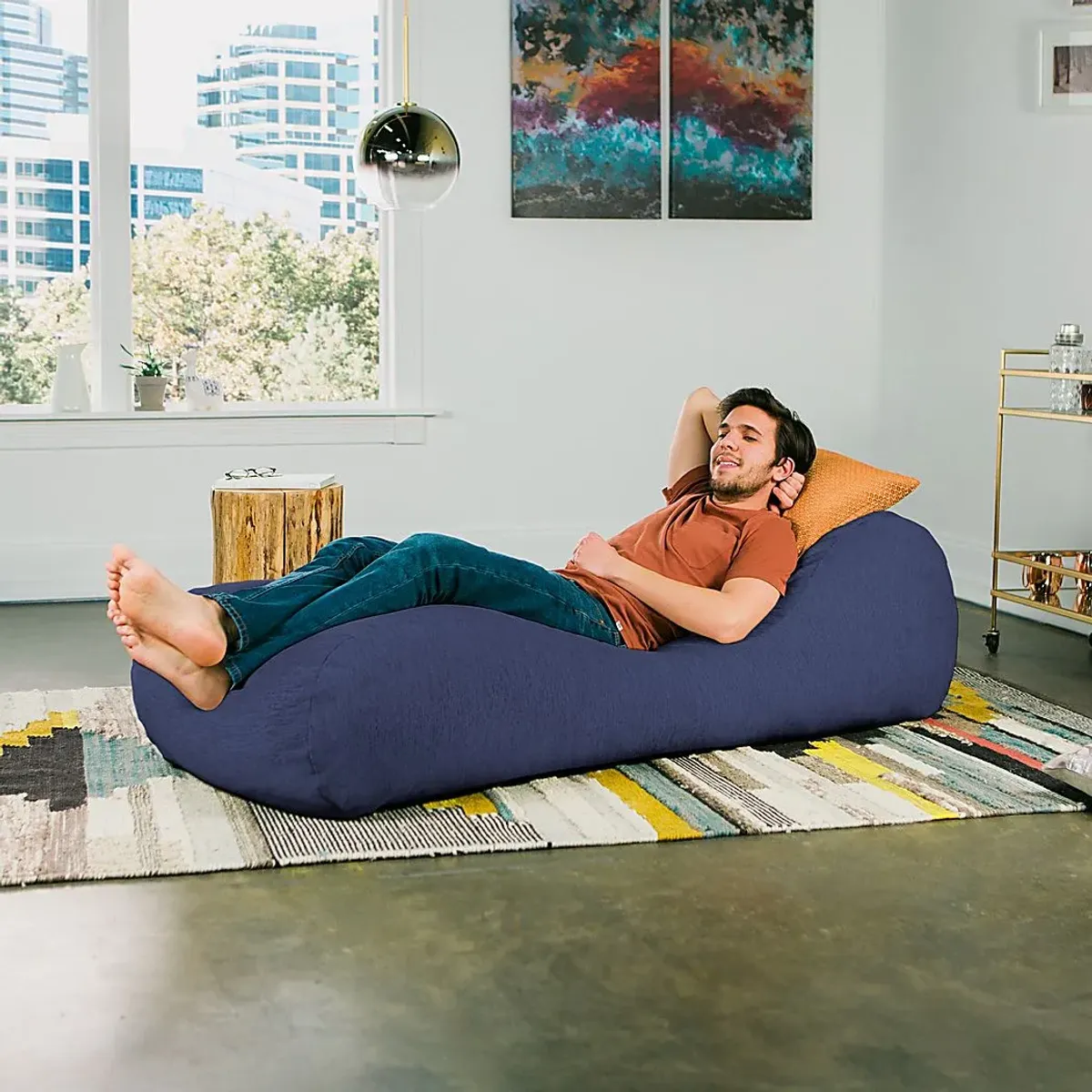 Kids Comfy Lush Navy Bean Bag Chair