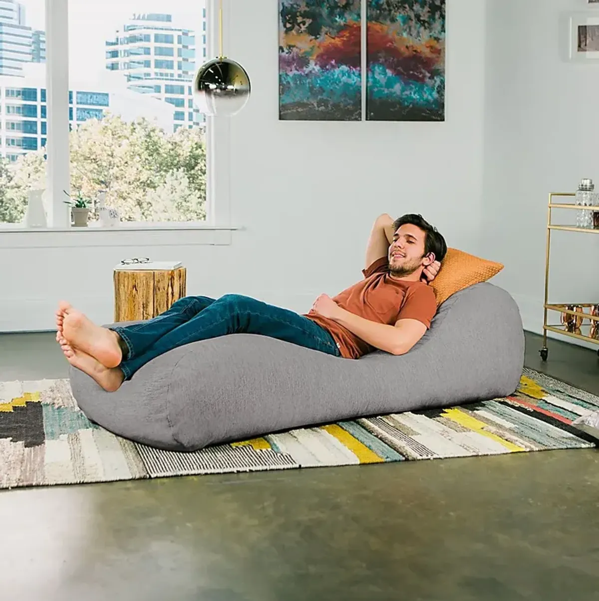 Kids Comfy Lush Gray Bean Bag Chair