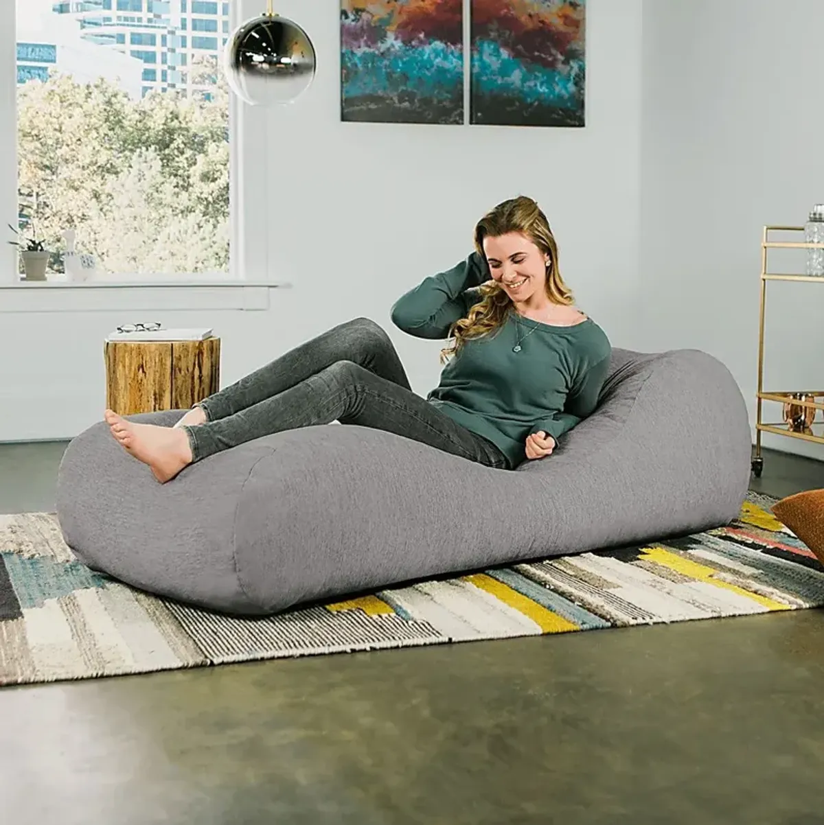 Kids Comfy Lush Gray Bean Bag Chair