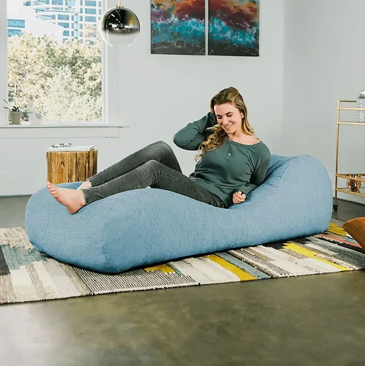 Kids Comfy Lush Blue Bean Bag Chair