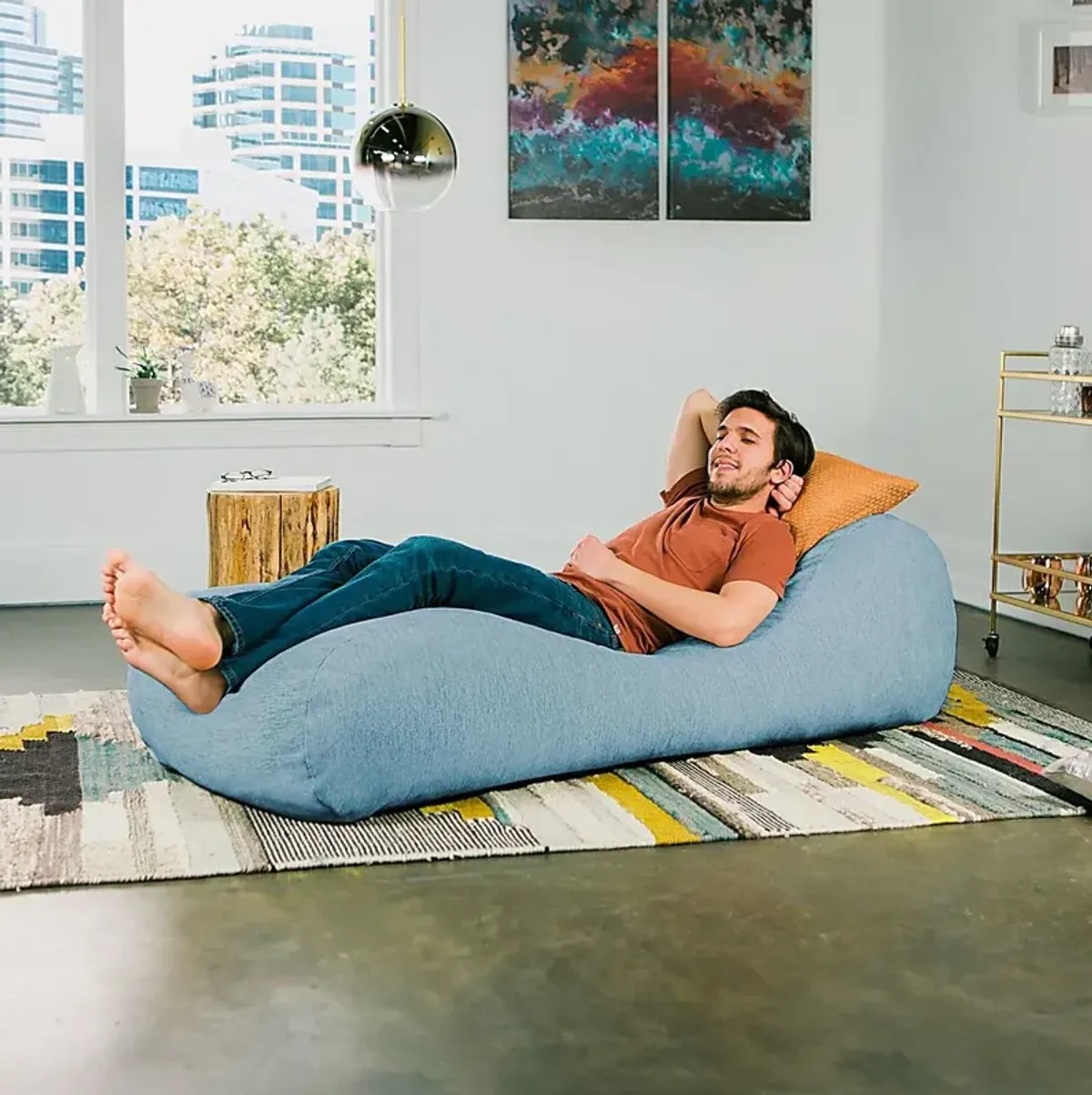 Kids Comfy Lush Blue Bean Bag Chair