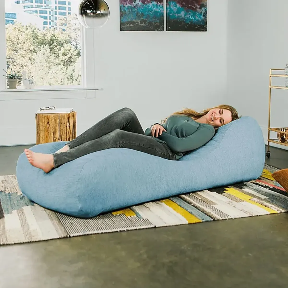 Kids Comfy Lush Blue Bean Bag Chair