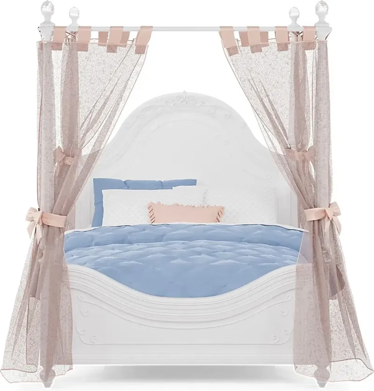 Disney Princess Sparkle White Full Canopy Bed with Pink Canopy Fabric