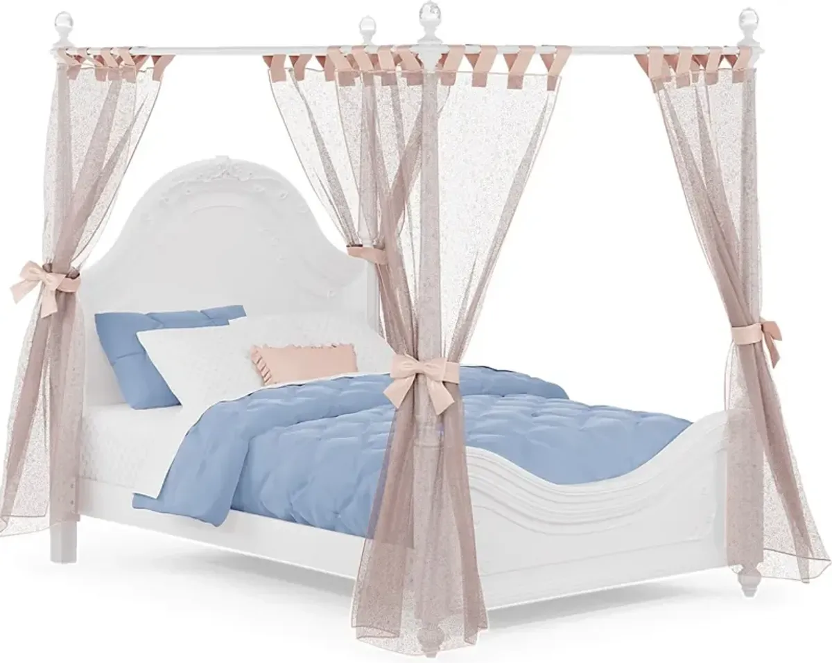 Disney Princess Sparkle White Full Canopy Bed with Pink Canopy Fabric